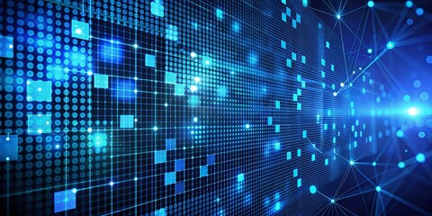 Obraz premium Futuristic Blue Abstract Grid Background with Dots and Squares, Perfect for Technology and Digital Media Themes with Ample Copy Space for Text or Branding Elements
