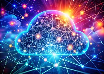 Fototapeta premium Futuristic Cloud Storage System with Neural Connections and Deep Learning Visualization in a 3D Digital Environment