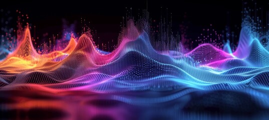 Data Visualization with Colorful Sound Waves in Low Poly Style on Black Background