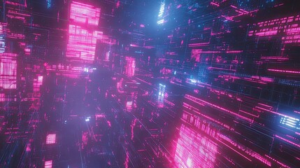 Fototapeta premium Abstract Digital Cyberspace with Pink and Blue Glowing Lines