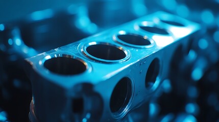 Close-up of a Polished Engine Cylinder Head: Automotive Machining Detail AI Generated