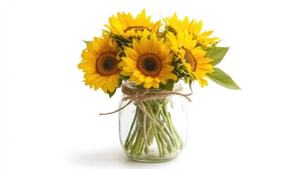 Obraz premium Sunflowers in Jar with Twine Decoration