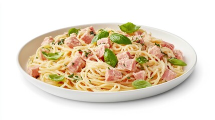 Delicious Spaghetti with Tender Ham and Fresh Basil