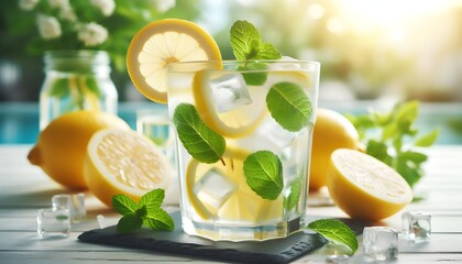 Fototapeta premium Refreshing Drink with Lemon and Mint