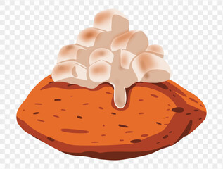 Baked sweet potatoes topped with melted marshmallows on a transparent background. Perfect for Thanksgiving themed designs. vector