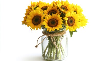 Obraz premium Bright Yellow Sunflowers in a Glass Jar Arrangement