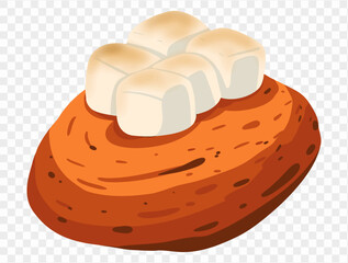 Baked sweet potatoes topped with melted marshmallows on a transparent background. Perfect for Thanksgiving themed designs. vector