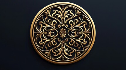 Gold Ornate Round Design with Intricate Floral Patterns