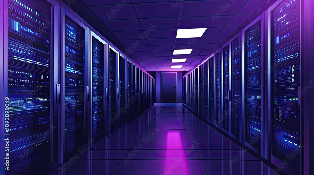 Aufkleber illuminated server racks in a data center corridor