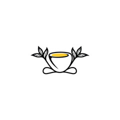 Print a logo for a tea company with vector cups, tea leaves