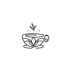 Print a logo for a tea company with vector cups, tea leaves