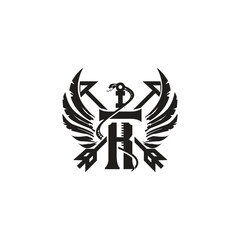 Print cool logo with vector of a sword and the letters RT