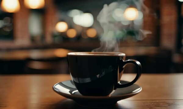 Steaming Coffee in Quaint Cafe Scene