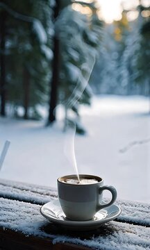 Winter Coffee by Snowy Forest