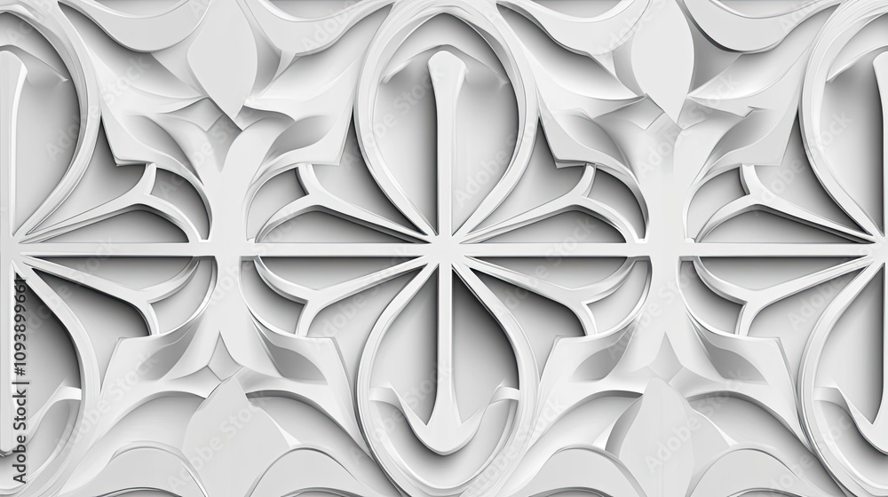Poster abstract white pattern of interlocking curved shapes