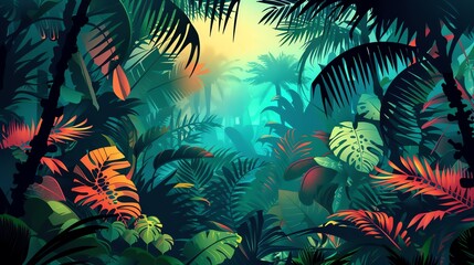A lush, green jungle with sunlight filtering through the canopy.