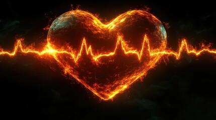 Fototapeta premium Vital Life Force Depicted by Glowing Heart and ECG Line