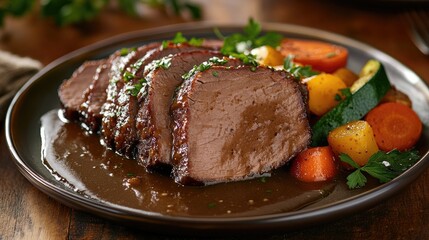Juicy Roast Slices Served on a Plate with Vegetables