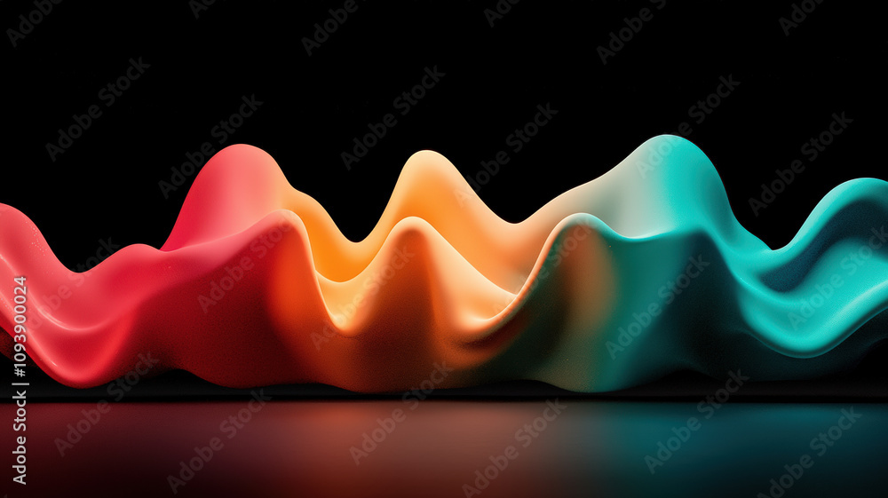 Poster a vibrant, wavy design with smooth, colorful gradients against a dark background, creating a dynamic