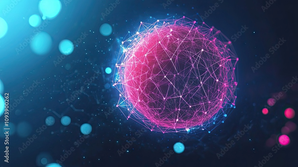Poster abstract sphere with connected lines and glowing points