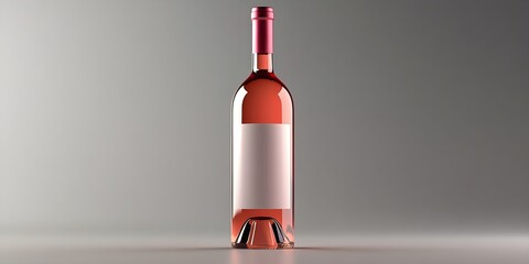 A bottle of ros� wine with a blank label stands on a neutral background.