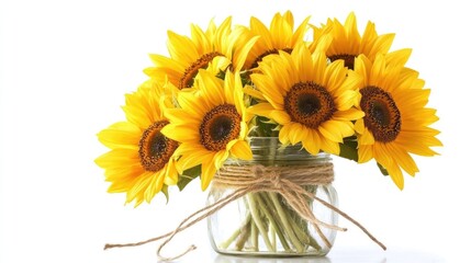 Obraz premium Bright Sunflowers in a Glass Jar Decor