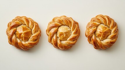 Three Golden Empanadas with Beautiful Braided Crust