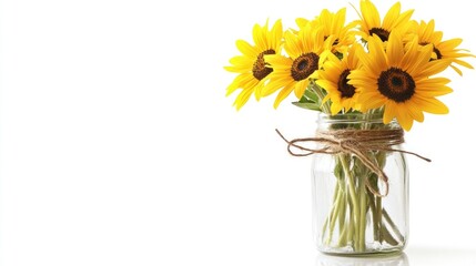 Bright Yellow Sunflowers in Glass Jar Decoration