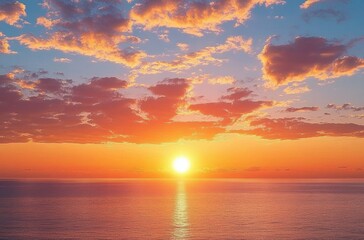 Stunning Ocean Sunset with Colorful Sky and Fluffy Clouds