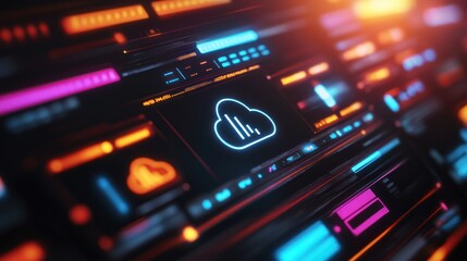 Obraz premium A digital interface featuring a cloud icon, symbolizing cloud computing and data storage.
