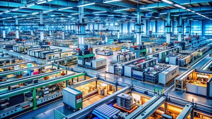 High Angle View of Electronics Industry with Circuit Boards, Components, and Production Lines Showcasing Advanced Manufacturing Processes and Innovation in Technology