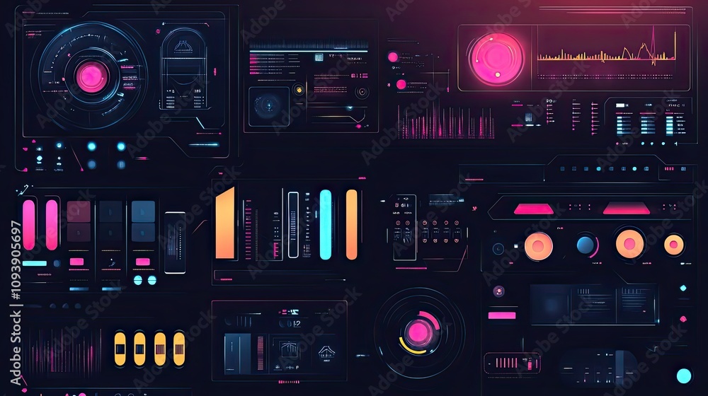 Aufkleber futuristic interface with circular, rectangular, and bar elements