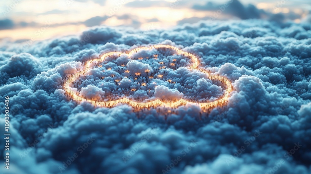 Poster cloud computing concept network data people in the sky