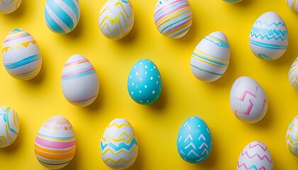 Obraz premium easter eggs with stripes and zigzags on a yellow background