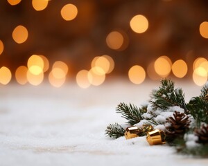 Elegant Snowy Wreath with Gold Bells Illuminating the Holiday Spirit