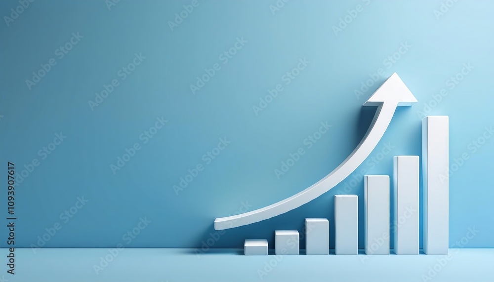 Poster a simple graph with ascending bars and an upward arrow symbolizes growth and progress against a blue