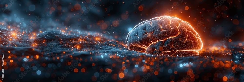 Poster futuristic ai-enhanced brain with chip implants and neural connections