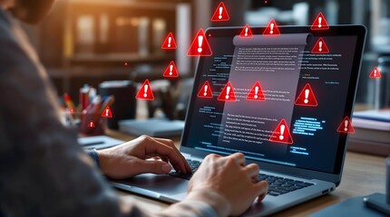 Person faced with data breach or attack from hacker or spyware.warning or error notification of malware.Data security for protection personal document data personal access information concepts, wallpa
