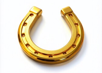 Isolated Lucky Golden Horseshoe on a White Background Captured by Drone Photography for Fortune and Prosperity Imagery