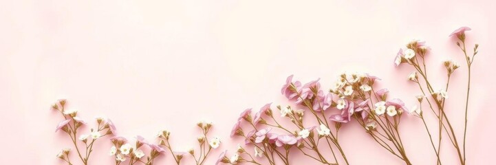 Dry pink gypsophila flowers on pastel pink background Flat lay composition with space for text Top view of delicate dried flowers,  dried,  space for text