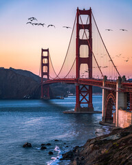 Sunset at the Golden Gate Bridge in San Francisco.