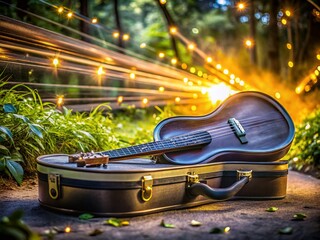 Long Exposure of a Guitar Case Protecting a Beautiful Acoustic Guitar in a Scenic Outdoor Setting, Showcasing Durability and Style for Musicians and Music Lovers Alike