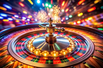 Long Exposure of a Roulette Wheel in Motion with Light Trails Creating a Dynamic Scene of Chance and Excitement in a Casino Setting