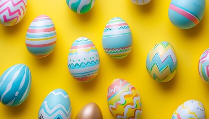 easter eggs with stripes and zigzags on a yellow background