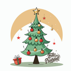 Obraz premium Feliz Navidad calligraphic lettering Spanish Christmas Winter tree Vector Background text tshirt poster banner illustration