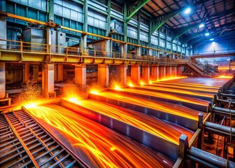 Obraz premium Long Exposure of Copper Flatplate Cathode Separation in Electrowinning Plant Showcasing Electrochemical Process and Industrial Efficiency in Metal Recovery Operations