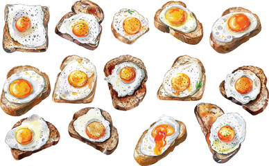 fried egg and toast watercolor clipart