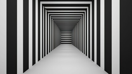 model modern photography and avant-garde, A minimalist black-and-white tunnel creates a striking optical illusion, drawing the eye toward the vanishing point.