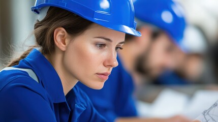 focused engineer reviewing plans in a construction environment