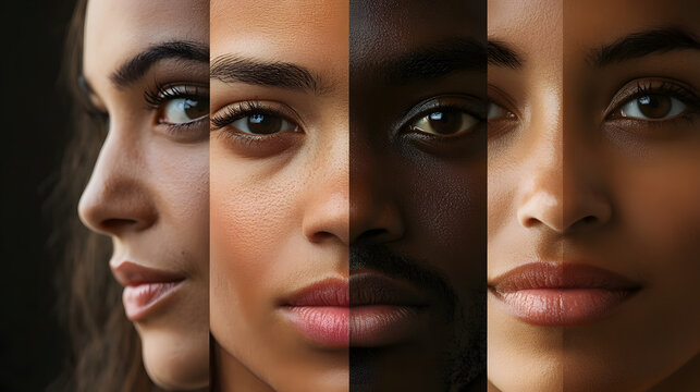 Human Rights Day inclusive diversity faces unity equality gift, multicultural humanity peaceful coexistence solidarity art